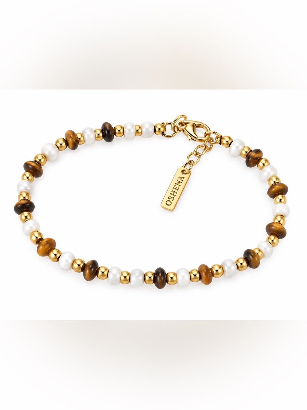 Oshena Designer beachwear Gold and Tiger eye 18K PVD‎ Gold Plated bracelet